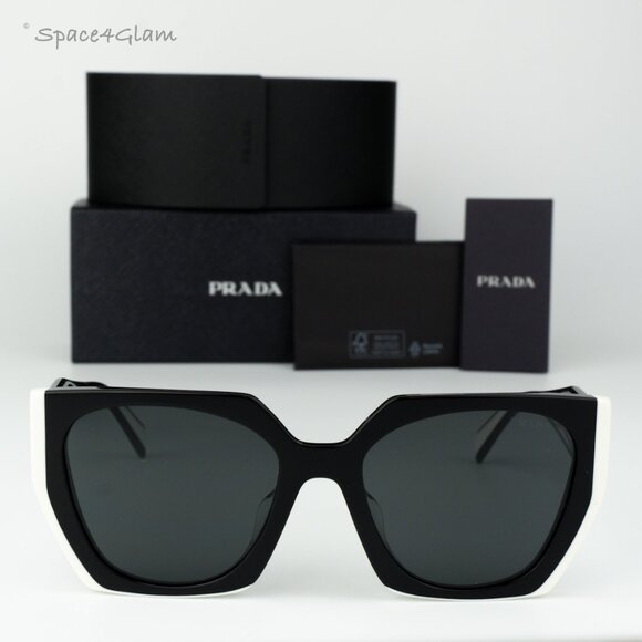 Prada Women Sunglasses Black Dark Grey Square PR15WSF 09Q5S0 BRAND NEW - Picture 3 of 11